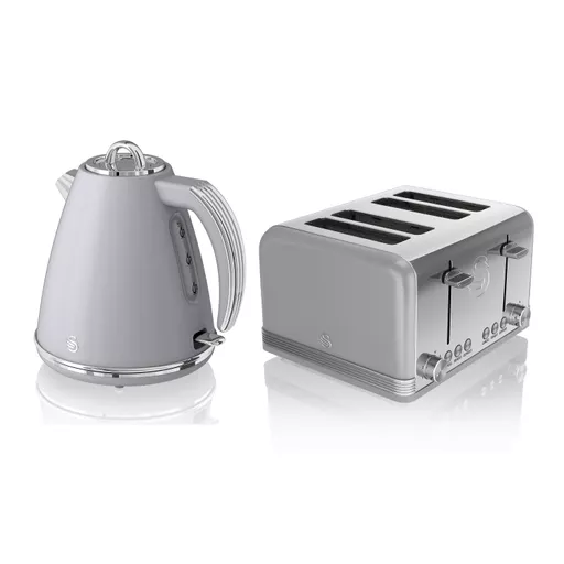 Retro 1.5L Kettle and 4 Slice Toaster Bundle in Grey