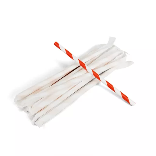 8 x 200mm Wrapped Paper Straw Red/White