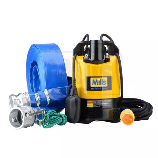Mills Pump Submersible 3A 110v with 20m Lay Flat Hose