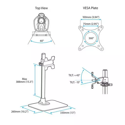 StarTech.com Single Monitor Stand - Adjustable - Steel - Silver