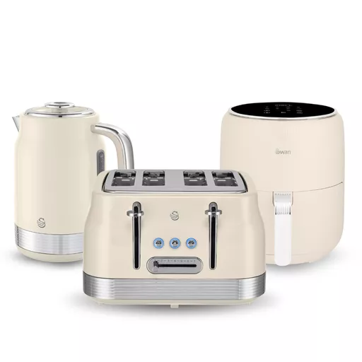 Swan Retro 4.5L Air Fryer, 4 Slice Toaster & 1.7L Jug Kettle Bundle