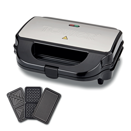 Tower 3 in 1 Deep Filled Sandwich Maker 900W Stainless Steel