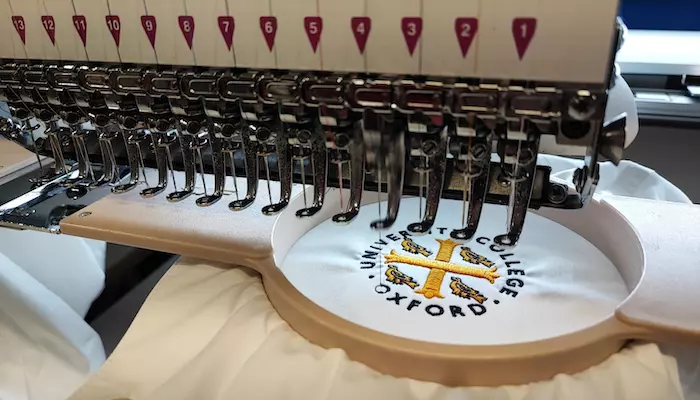Feature Image of Blue Blue Sports embroidery machine in action