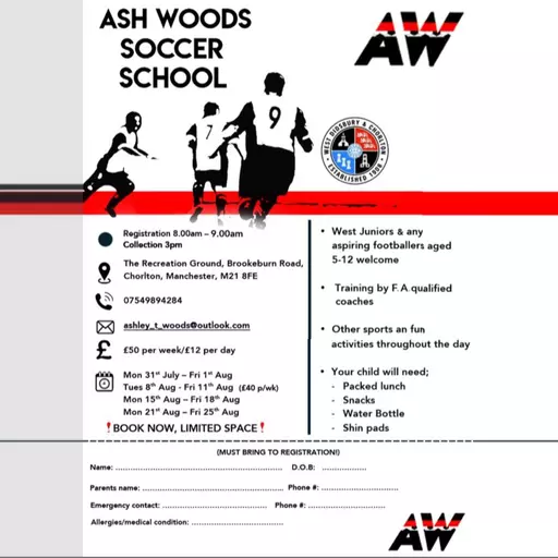 Coming to Brookburn Road: Ash Woods soccer school  