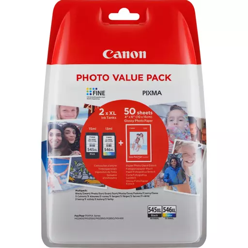 Canon 8286B006/PG-545CL546 Printhead cartridge multi pack black + color + Photopaper 10x15cm 50 sheet, 2x600 pages ISO/IEC 24711 28ml Pack=2 for Canon Pixma MG 2450