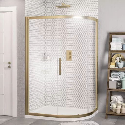 Volente 1200 x 900mm Single Door Offset Quadrant Shower Enclosure - Brushed Brass