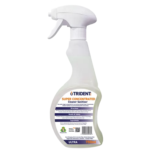 Trident Pro Ultra Super Concentrated Cleaner Sanitiser, 750ml Empty Trigger Spray