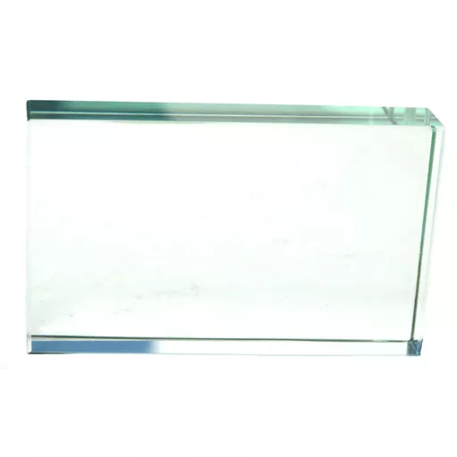 Glass block, optical quality, rectangular for refraction experiments. Approximate size 100 x 62 x 18 mm. Polished on all sides