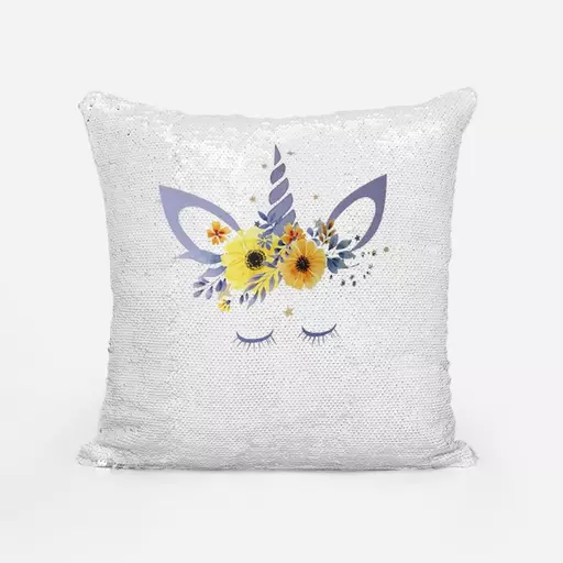Customised unicorn sequin cushion gift. personalised unique keepsake