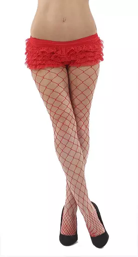 Sexy Red Fencenet Tights - Large Diamond Pattern