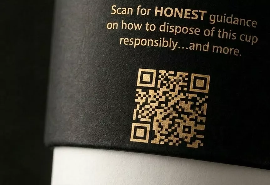 Close-up of HONEST cup disposal guidance