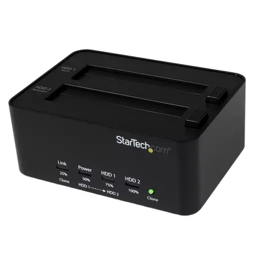 StarTech.com Dual Bay Hard Drive Duplicator and Eraser, Standalone SATA HDD/SSD Cloner/Copier, USB 3.0 to SATA Docking Station, Hard Drive Duplicator and Sanitizer Dock, Toolless / Top-Loading Design