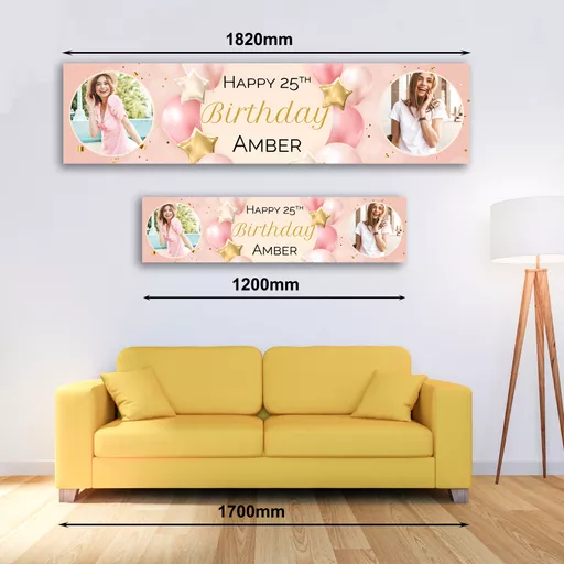Personalised Banner -  Pink Balloons with Photo Banner