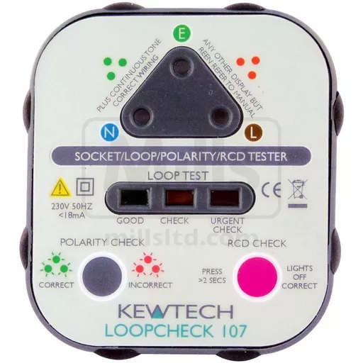 Kewtech Loopcheck 107 Advanced Socket Tester with Loop Check RCD & Mains Polarity