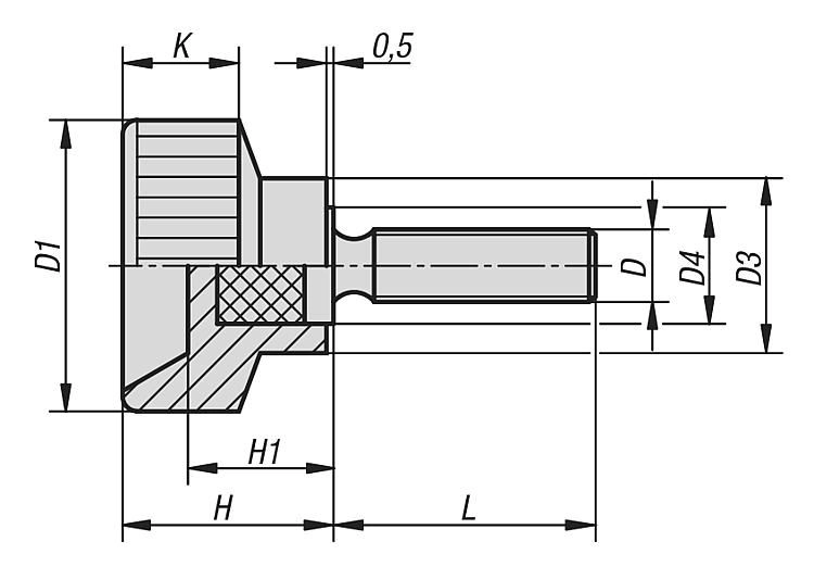 Knurled Thumbscrew. Plastic. M4x15mm Thread. 18mm Grip Diameter.