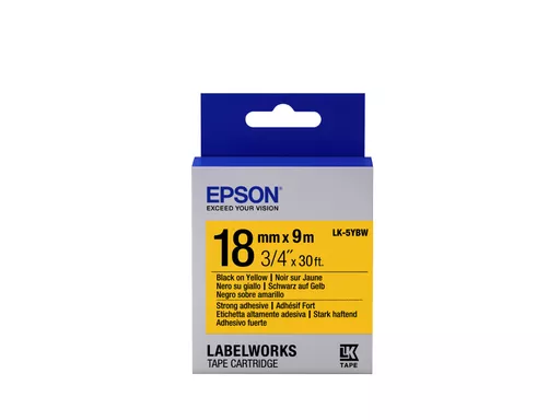 Epson C53S655010/LK-5YBW Ribbon black on yellow extra adhesive 18mm x 9m for Epson LabelWorks 4-18mm/24mm/36mm/6-18mm/6-24mm