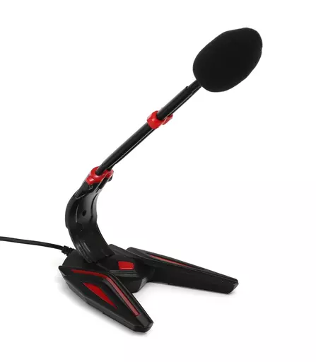 Varr Gaming 3.5mm Microphone with Stand, Adjustable 180°, Control panel (on/off, volume and backlight), Microphone sensitivity -58±2dB and omnidirectional, 3.5mm connection jack, Black/Red, Cable 1.5m