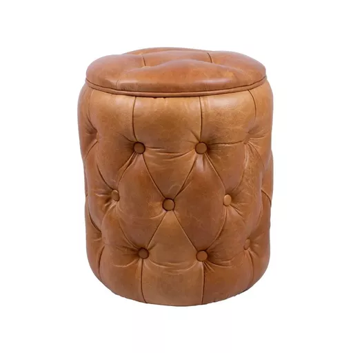 Leather Drum Footstool in Buffed Leather