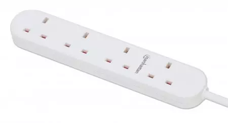 Manhattan Power Distribution Unit UK, x4 gang/output, 2m cable, 13A, White, Extension Lead, PDU, Power Strip, Three Year Warranty