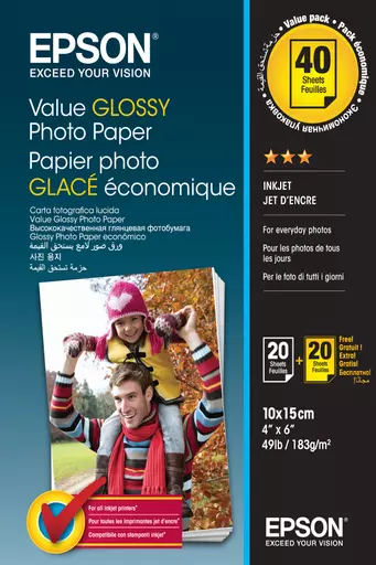 Epson Value Glossy Photo Paper - 10x15cm - 2x 20 sheets (BOGOF)