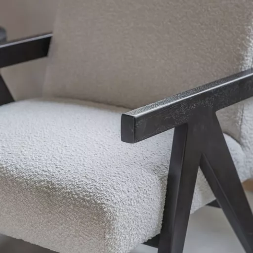 Wooden Frame Boucle Chair, Cream