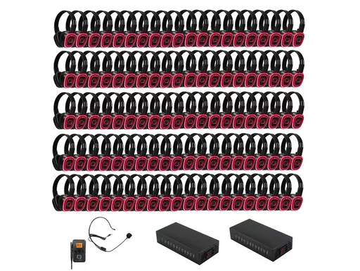 Q-Audio 100 Way Silent Disco Bundle with Portable B/T Transmitter & Charger