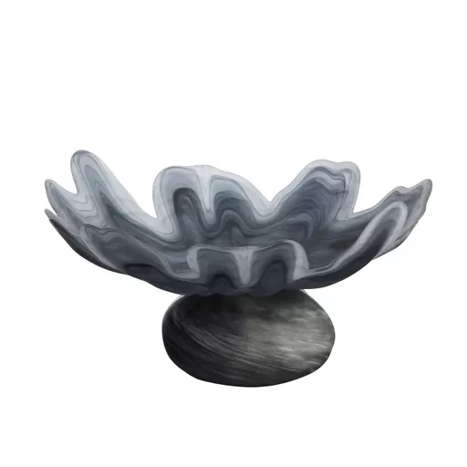 Fluted Glass Pedestal Bowl, Galene, Grey