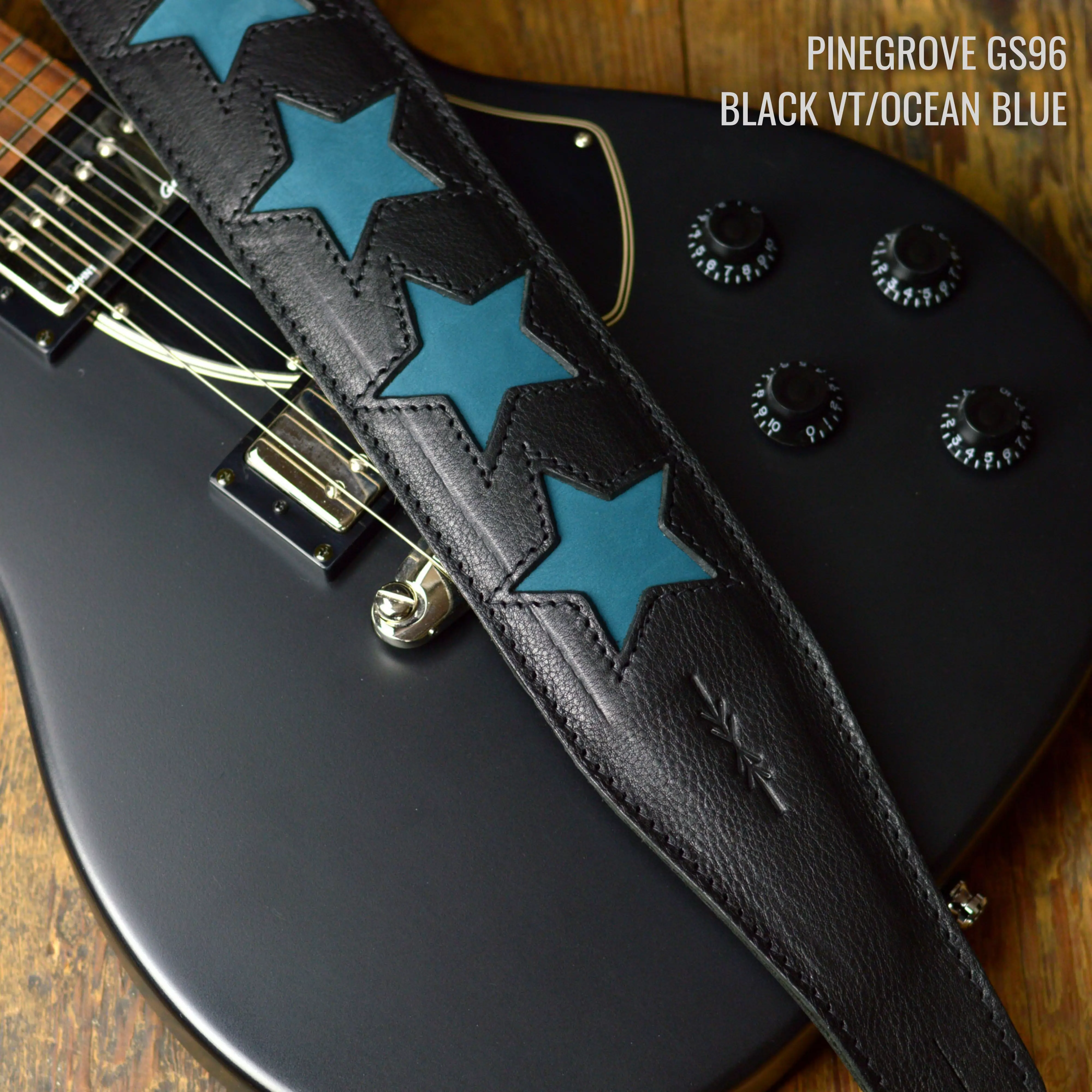 Pinegrove GS96 black teal blue stars guitar strap ANNO DSC_0436.jpg