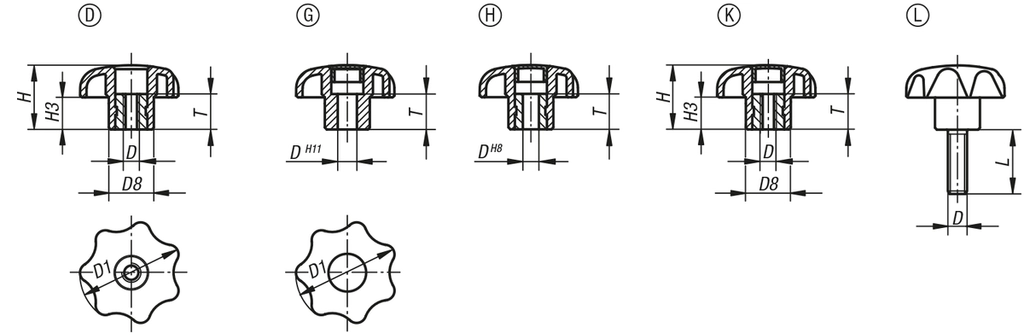 Star Grip With Safety Cable. M10 Stainless Steel Thread. 50mm Grip Diameter. Plastic. Yellow Cap.