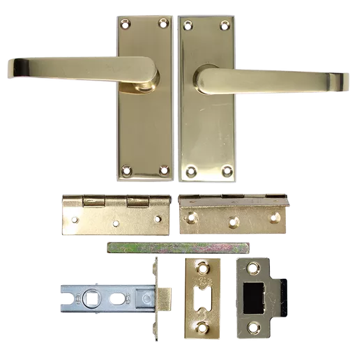 ASEC Victorian Handle Latch Pack Plated Straight Lever With Latch & Hinges