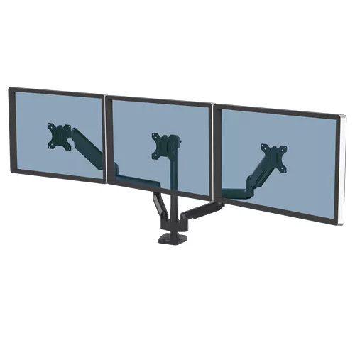 Fellowes Platinum Series Triple Monitor Arm - Monitor Mount for Three 7KG 27 Inch Screens - Adjustable Triple Monitor Desk Mount - Tilt 45° Pan 180° Swivel 360° Rotation 360°, VESA 75 x 75/100 x 100 - Black