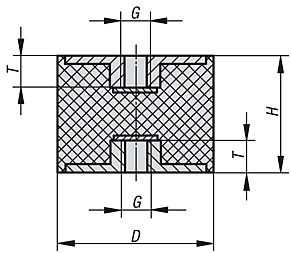 Rubber Metal Buffer. Anti Vibration Mount. 25mm Diameter. 20mm High. M6 Threads. Steel.
