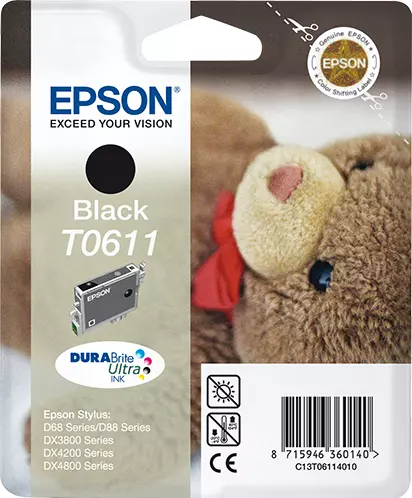 Epson C13T06114010/T0611 Ink cartridge black, 250 pages ISO/IEC 24711 8ml for Epson Stylus D 68