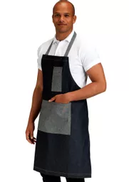 Denim Bib Apron with Contrasting Pocket