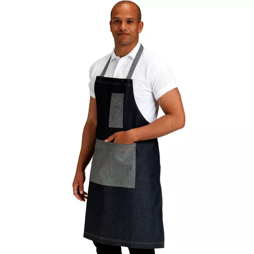 Denim Bib Apron with Contrasting Pocket