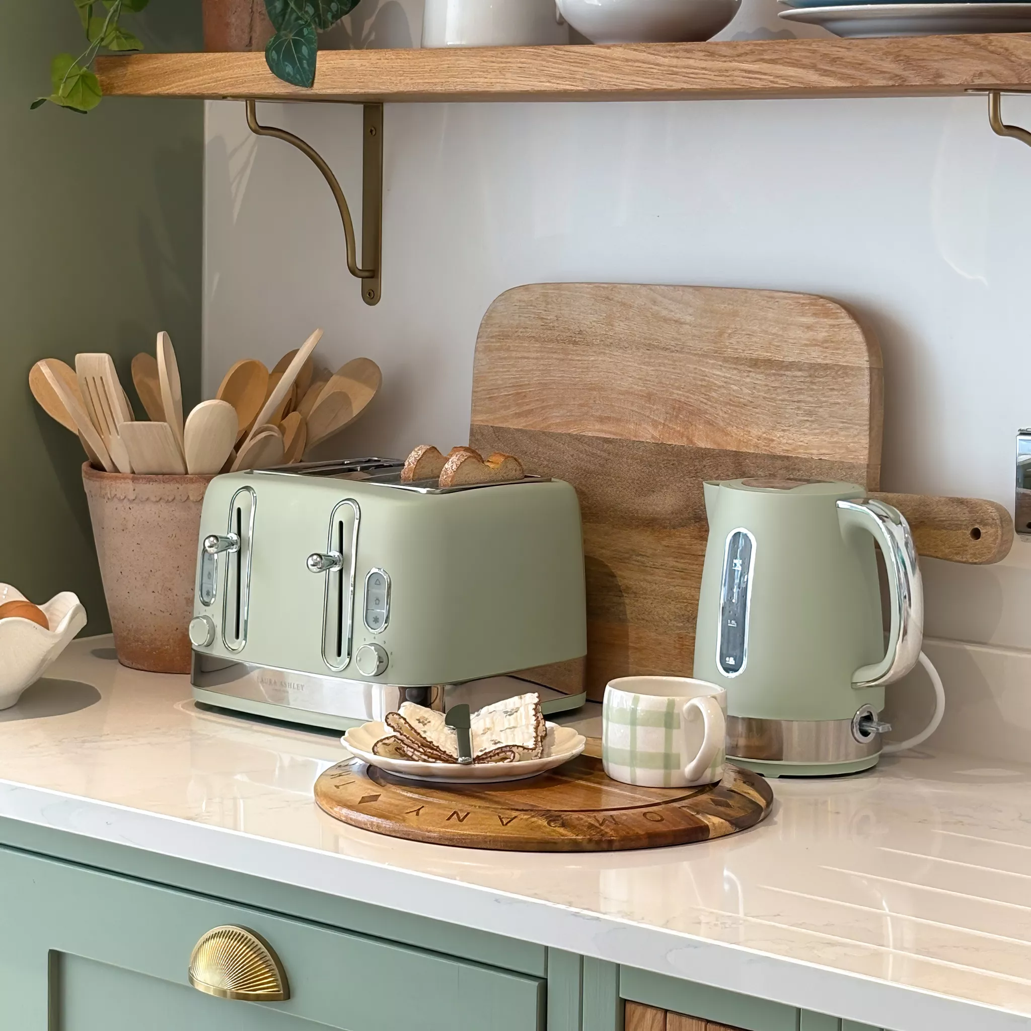 3. Lifestyle Image Laura Ashley Sage Leaf Jug Kettle with 4 Slice Toaster.jpg