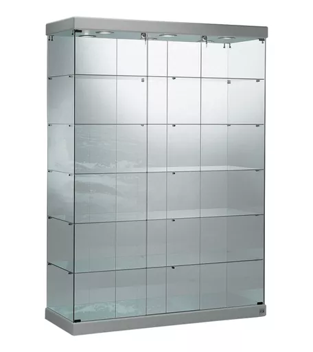 Extra Wide Showcase - Silver Glass Display Cabinet 143cm x 53cm x 200cm