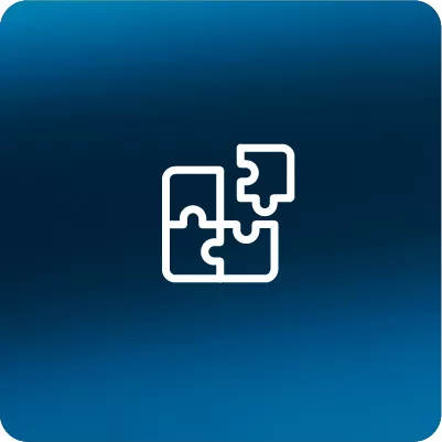 Blue gradient background with a white puzzle icon