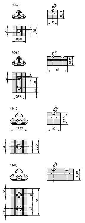 Angle Bracket. 30x30mm. 6mm Slot Width. Aluminium.