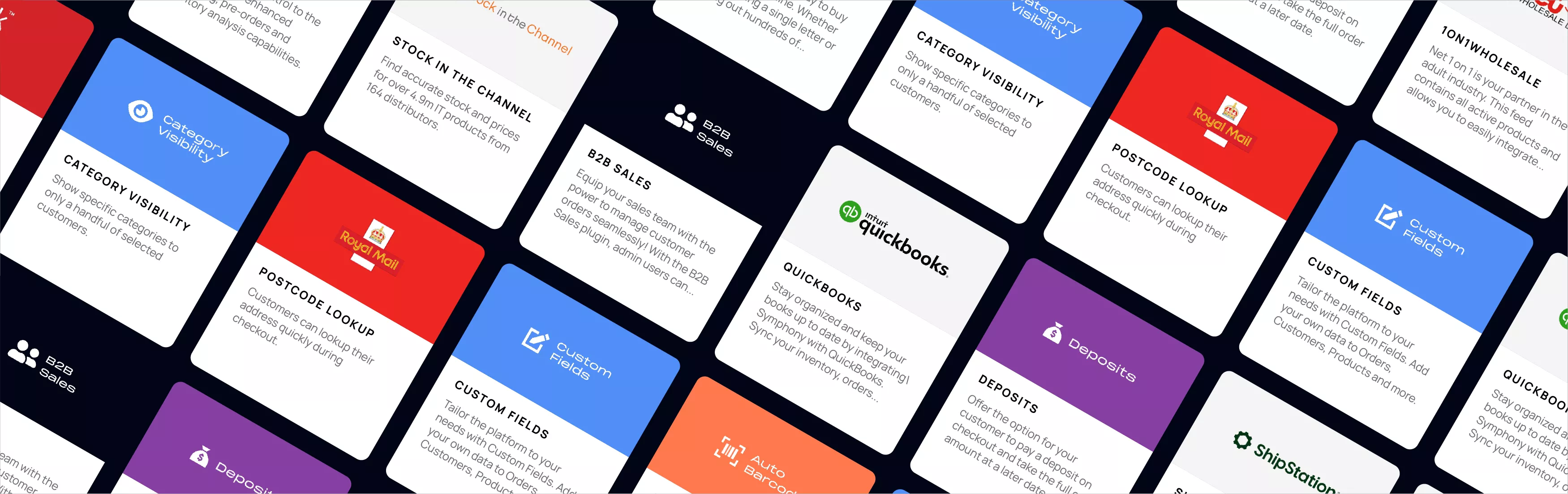 Management and Fulfilment plugins compatible with Symphony Commerce displayed in a collage