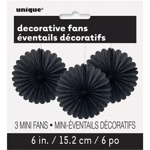 Black Decorative Fans - Pack of 3