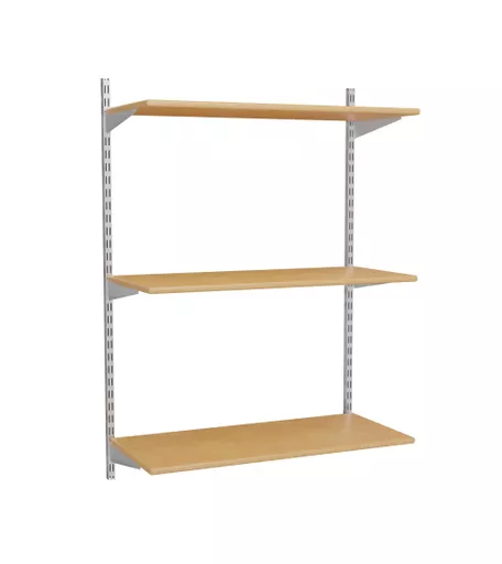 1000mm Chrome Twin Slot Shelving Kit with 3 x 67cm Wooden Beech Shelves