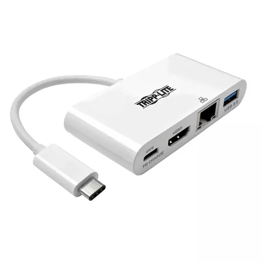 Tripp Lite U444-06N-HGU-C USB-C Multiport Adapter - HDMI, USB 3.2 Gen 1 Port, Gigabit Ethernet, 60W PD Charging, HDCP, White