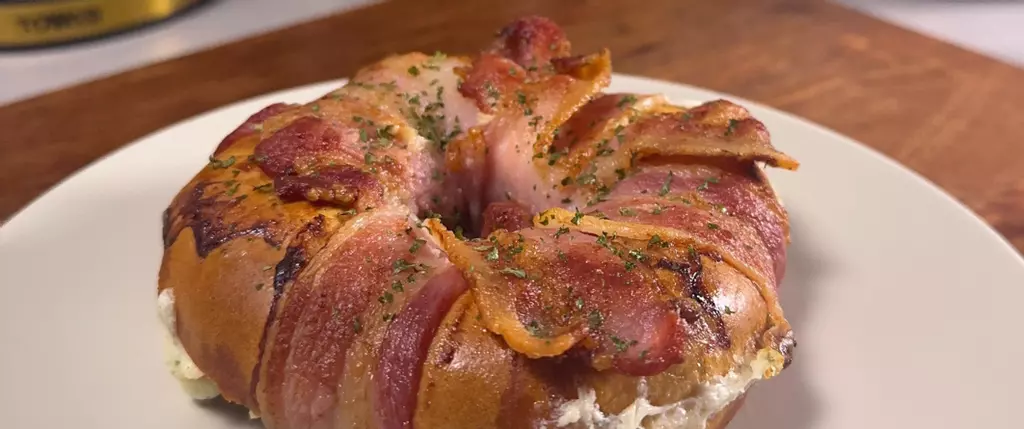 Air Fryer Bacon Wrapped Bagel