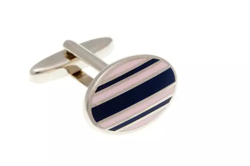 Navy & Pink Striped Oval Cufflinks