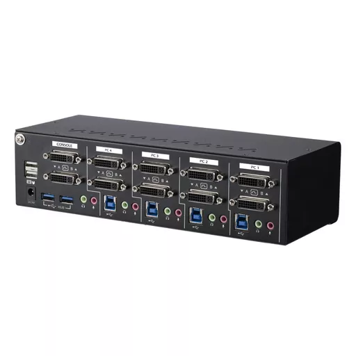 StarTech.com 4 Port Dual Monitor Dual Link DVI KVM Switch 1440p - Dual Screen/View/Display Compact USB KVM Switch w/Integrated USB 3.0 Hub & Audio - Dell HP Apple Lenovo TAA Compliant