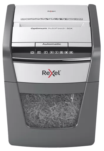 Rexel Optimum AutoFeed+ 50X paper shredder Cross shredding 55 dB 22 cm Black, Silver