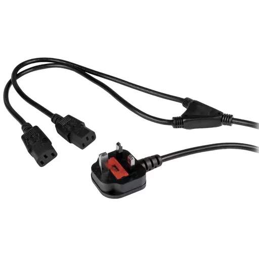 StarTech.com 6ft (2m) UK Computer Power Cable Y Splitter, 18AWG, BS 1363 to 2x C13, 10A 250V, Black Replacement AC Power Cord, Kettle Lead / Dual UK Power Cord, PC Power Supply Cable, TV/Monitor Power Cable