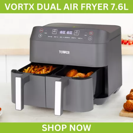 Tower T17097 Vortx 8L Dual Basket Air Fryer With 6 One-Touch Black