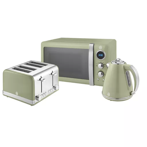 Retro 1.5L Kettle, 4 Slice Toaster and 20L Microwave Bundle in Green